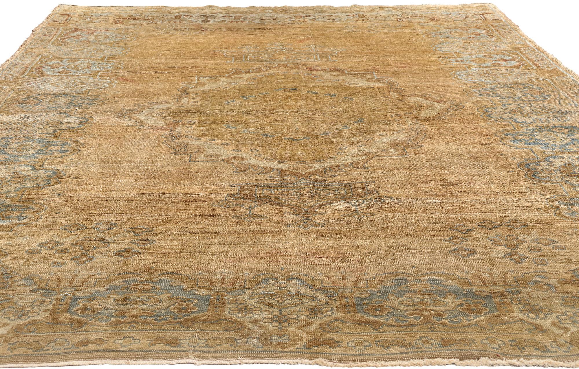 Hand-Knotted 1960's Turkish Oushak Rug with Traditional Style For Sale