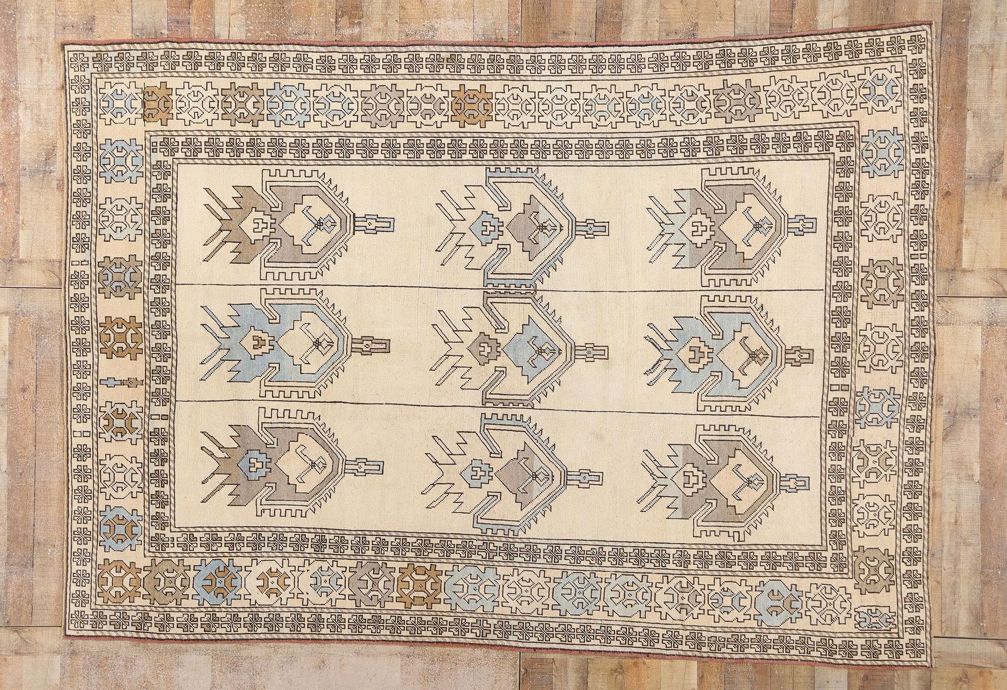 Alfombra turca Oushak de los años 80 con estilo tribal moderno en venta 2