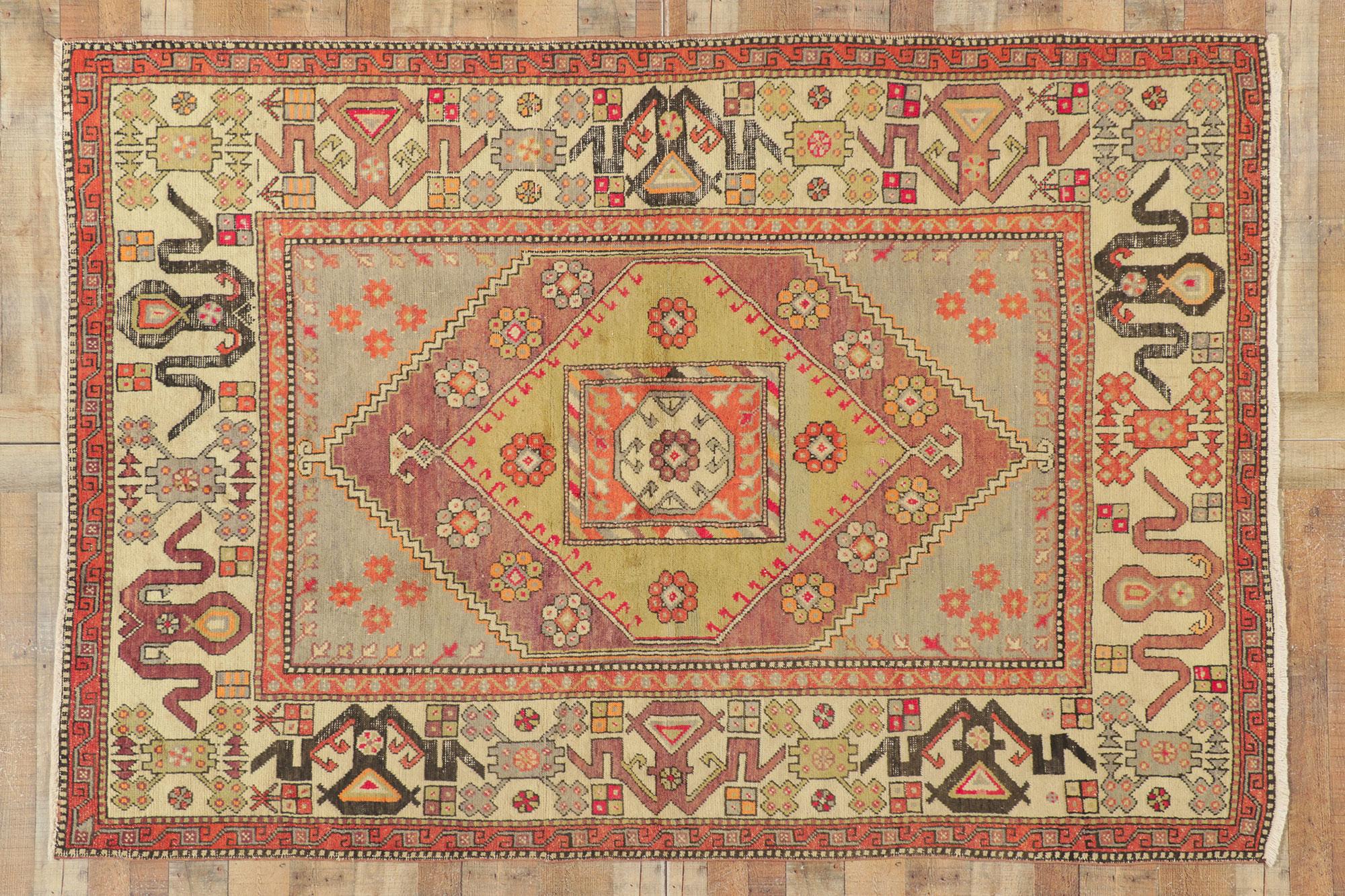 20th Century Vintage Turkish Colorful Oushak Rug For Sale