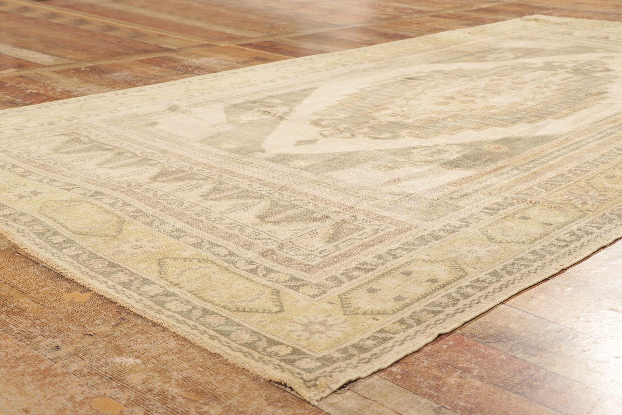 Wool Vintage Muted Turkish Oushak Rug, Classic Charm Meets Modern Flair For Sale
