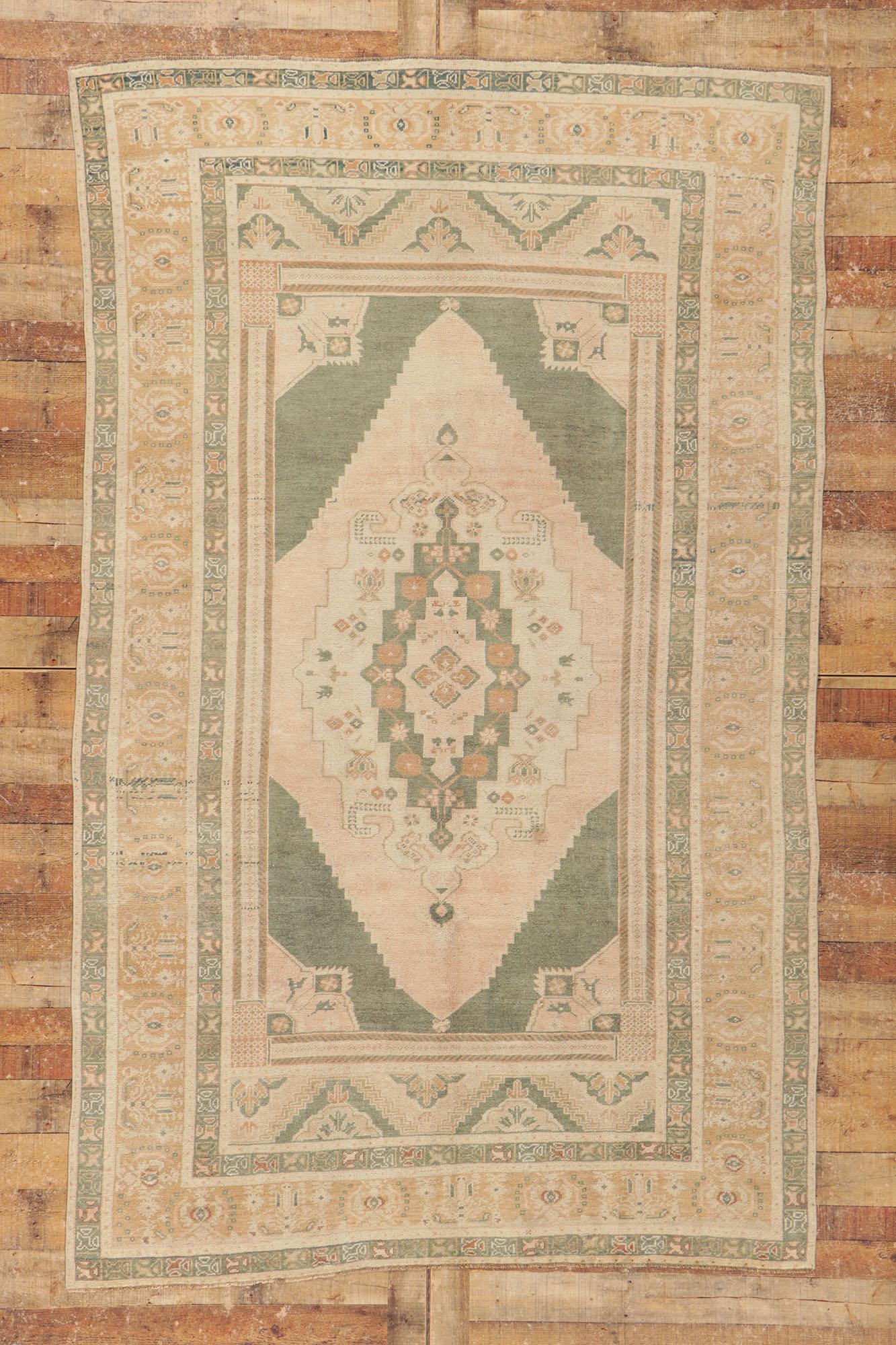 Vintage Turkish Oushak Rug, Sophisticated Elegance Meets Tranquil Sensibility For Sale 2