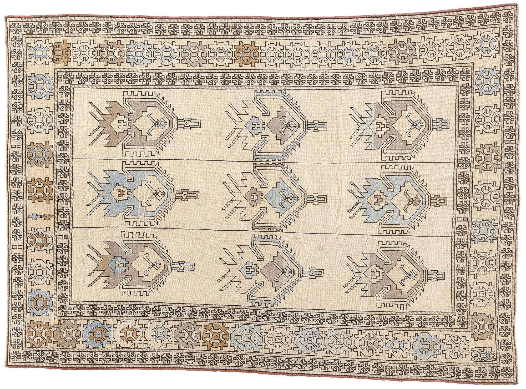 Alfombra turca Oushak de los años 80 con estilo tribal moderno en venta 3