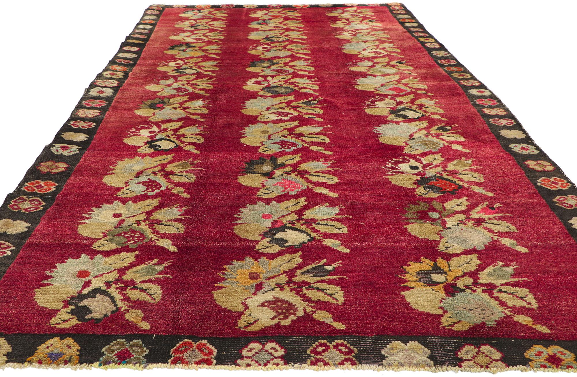 Wool Vintage Red Turkish Oushak Rug with Lively Earth-Tone Colors For Sale