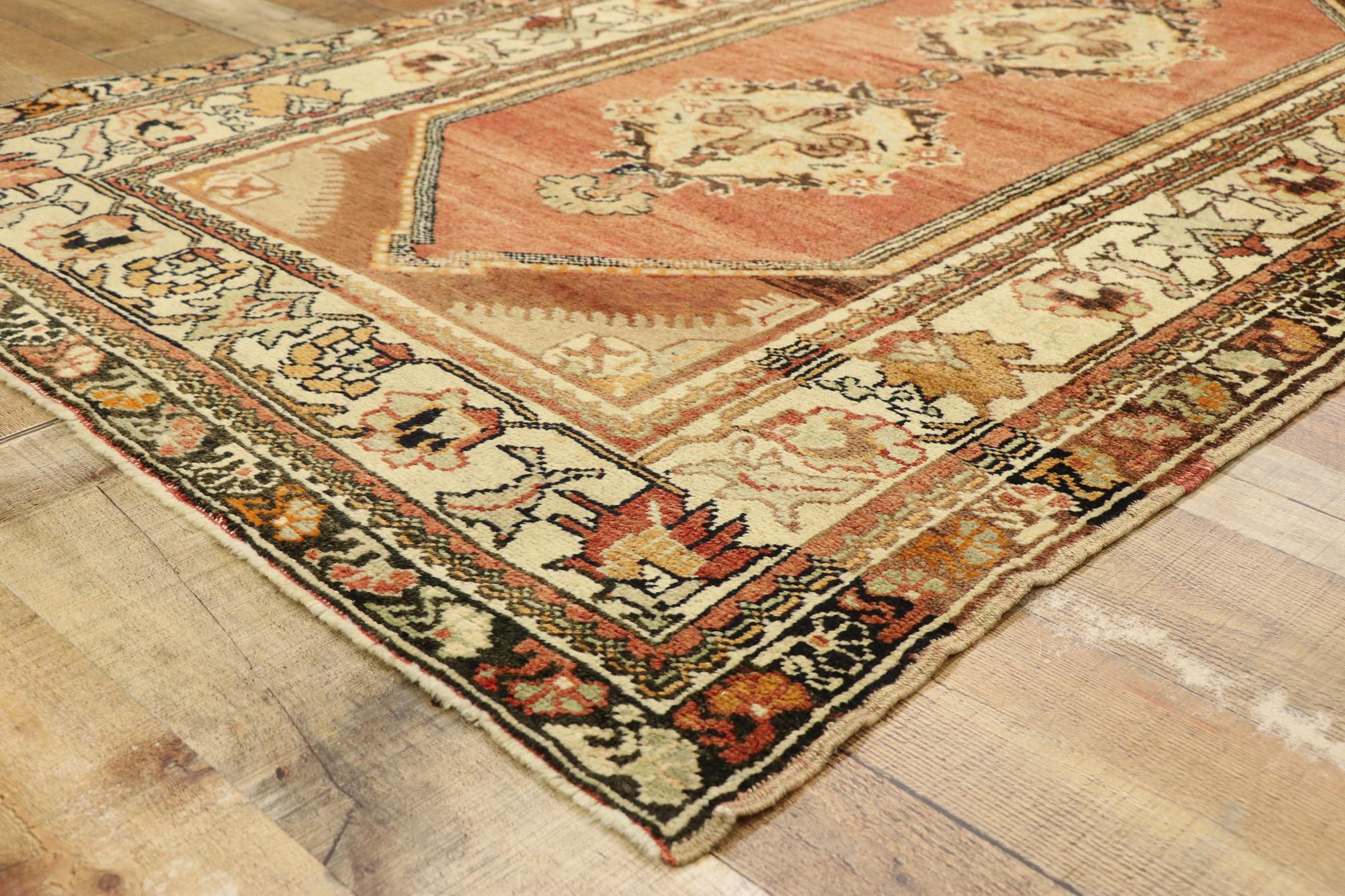 Wool Vintage Turkish Oushak Rug For Sale