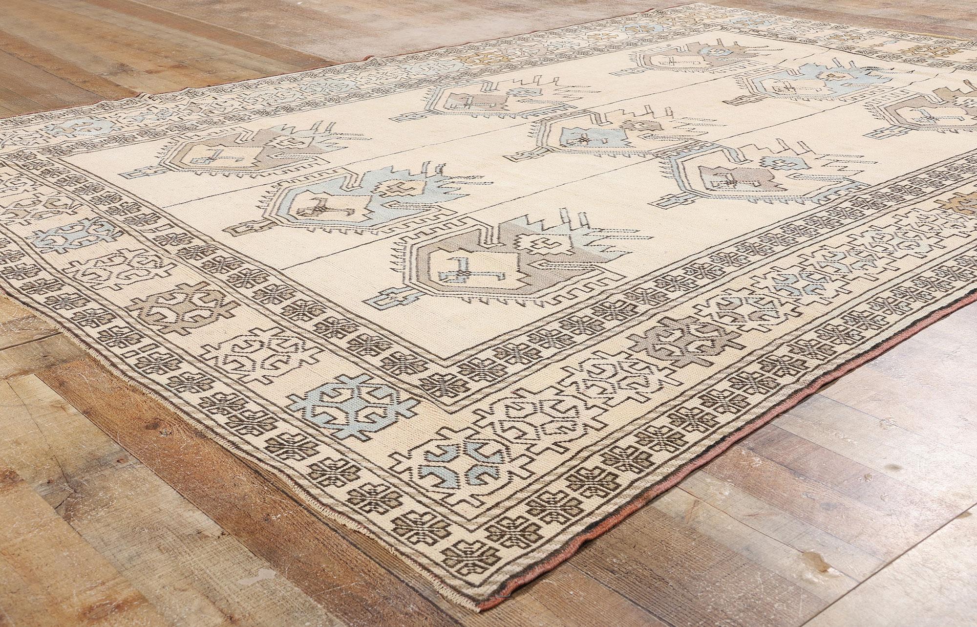 Alfombra turca Oushak de los años 80 con estilo tribal moderno Lana en venta