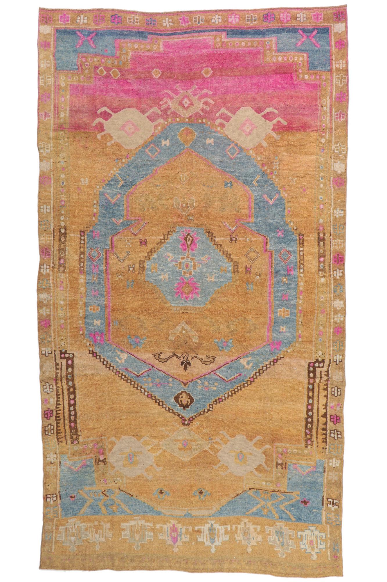 Vintage Turkish Oushak Rug, Colorfully Curated Meets Global Chic For Sale 4