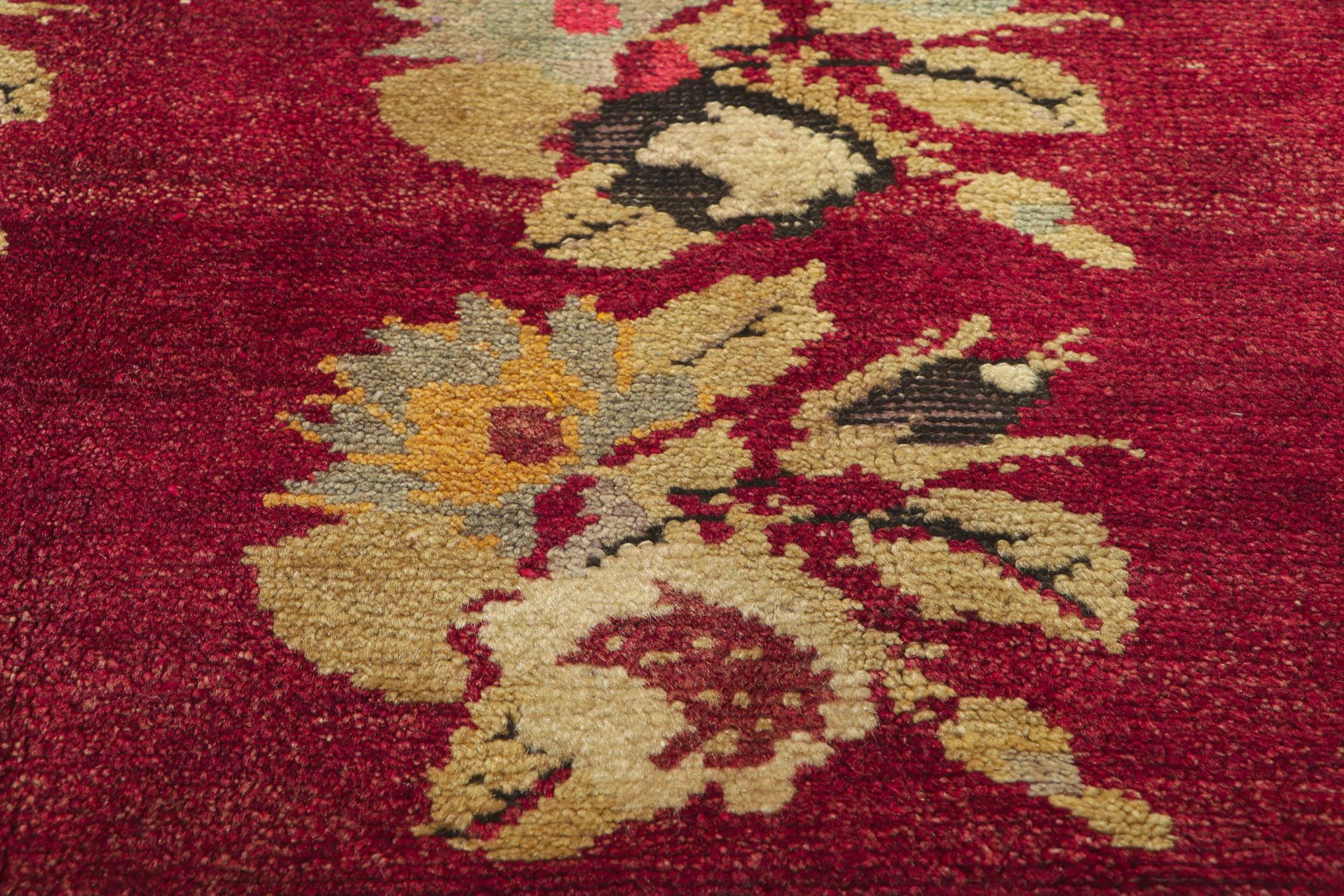 Vintage Red Turkish Oushak Rug with Lively Earth-Tone Colors For Sale 1