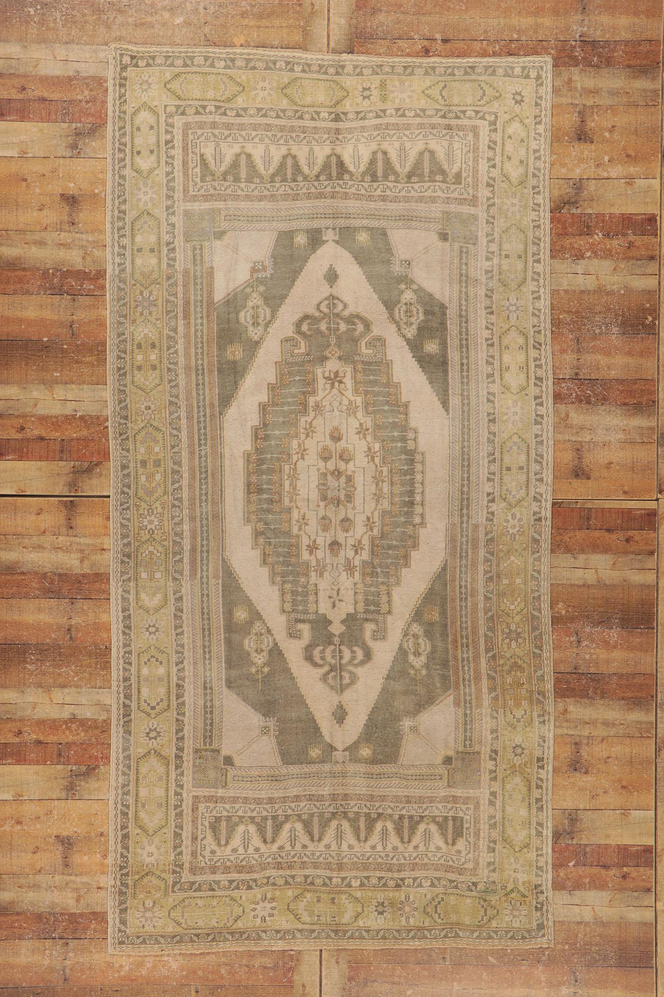 Vintage Muted Turkish Oushak Rug, Classic Charm Meets Modern Flair For Sale 2