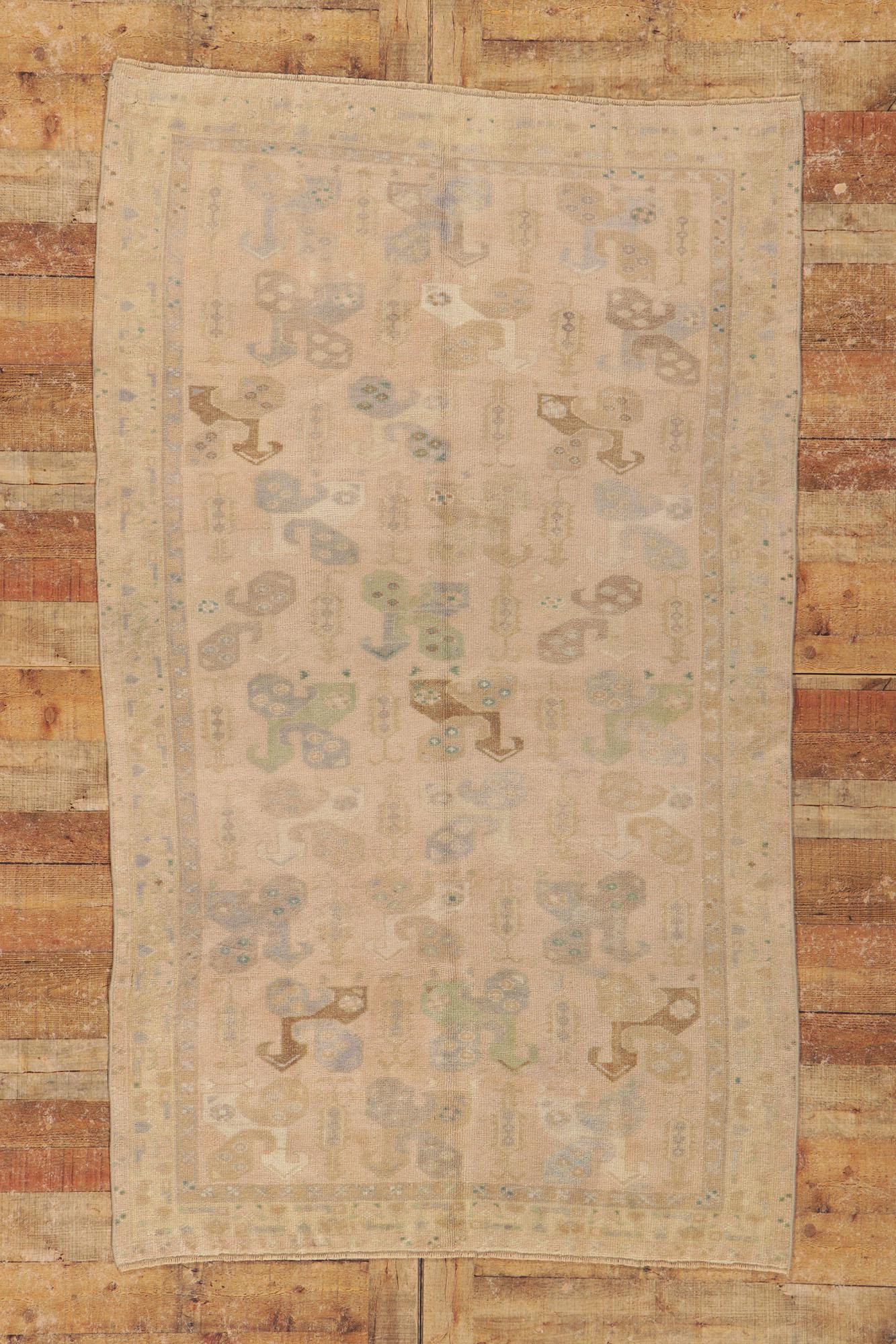 Vintage Turkish Oushak Rug, Subtle Shibui Meets Biophilic Design For Sale 2