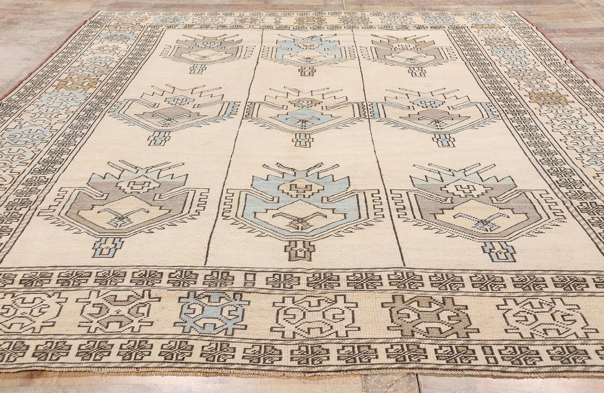 Alfombra turca Oushak de los años 80 con estilo tribal moderno en venta 1
