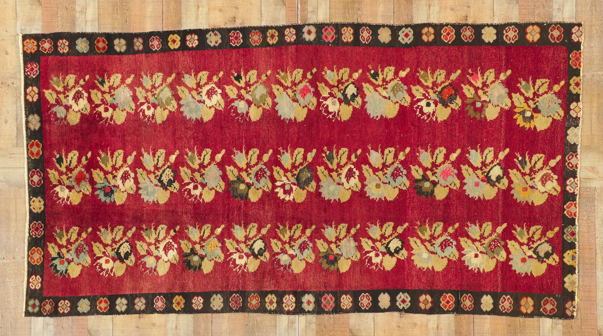 Vintage Red Turkish Oushak Rug with Lively Earth-Tone Colors For Sale 3