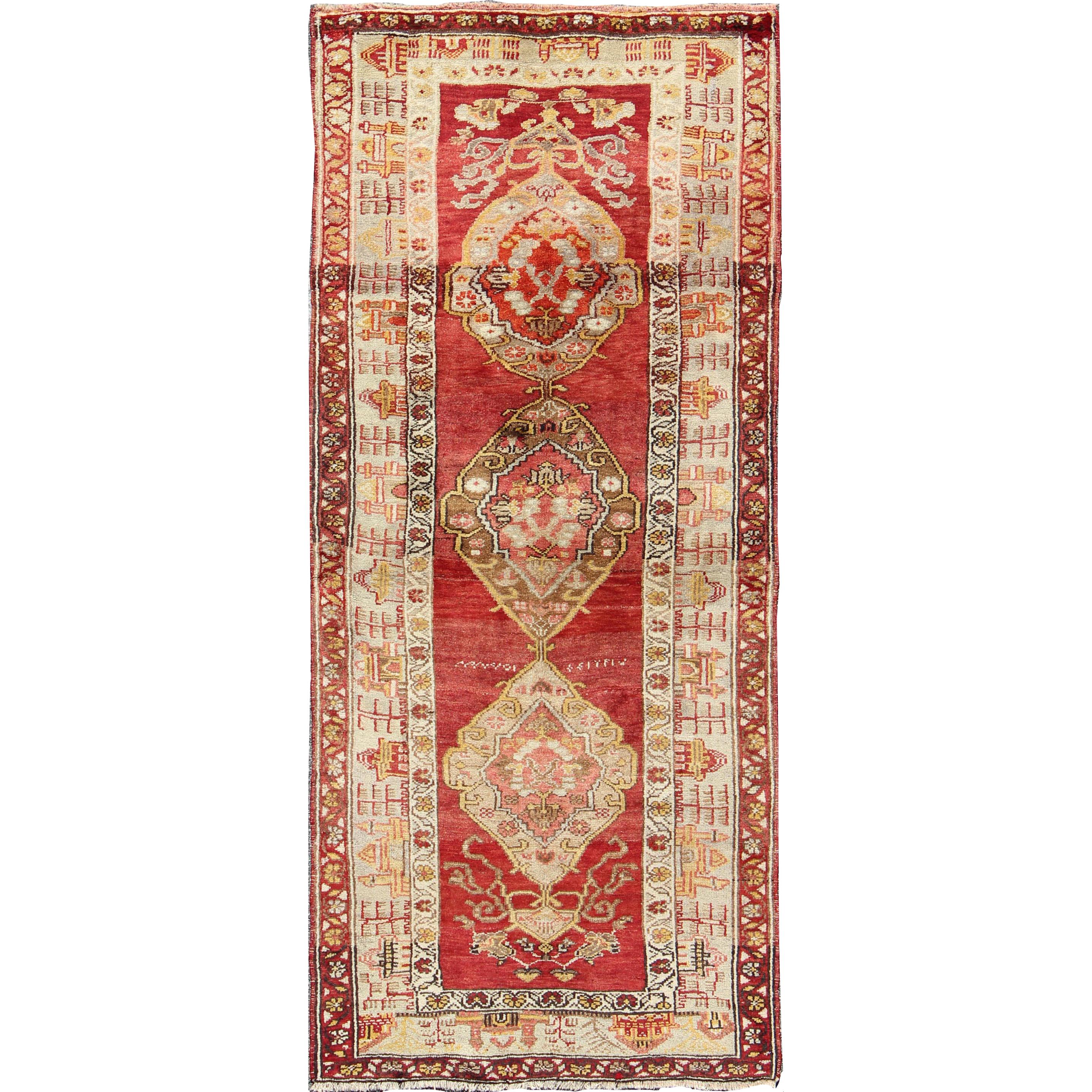 Vintage Turkish Oushak Accent Rug, Turkish Prayer Rug, Entry or Foyer