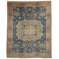 Retro Turkish Oushak Rug with Georgian Country Cottage Style