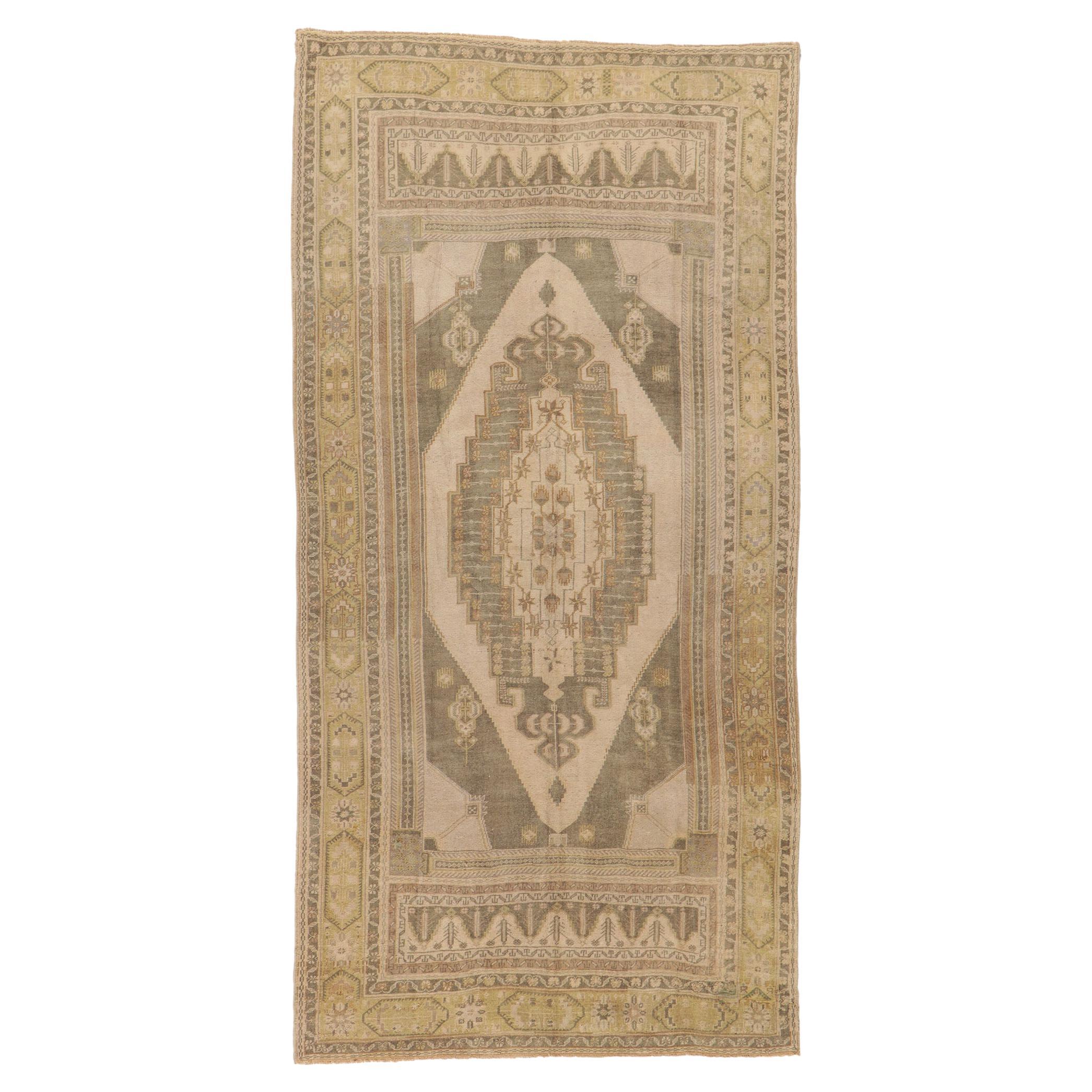 Vintage Muted Turkish Oushak Rug, Classic Charm Meets Modern Flair For Sale