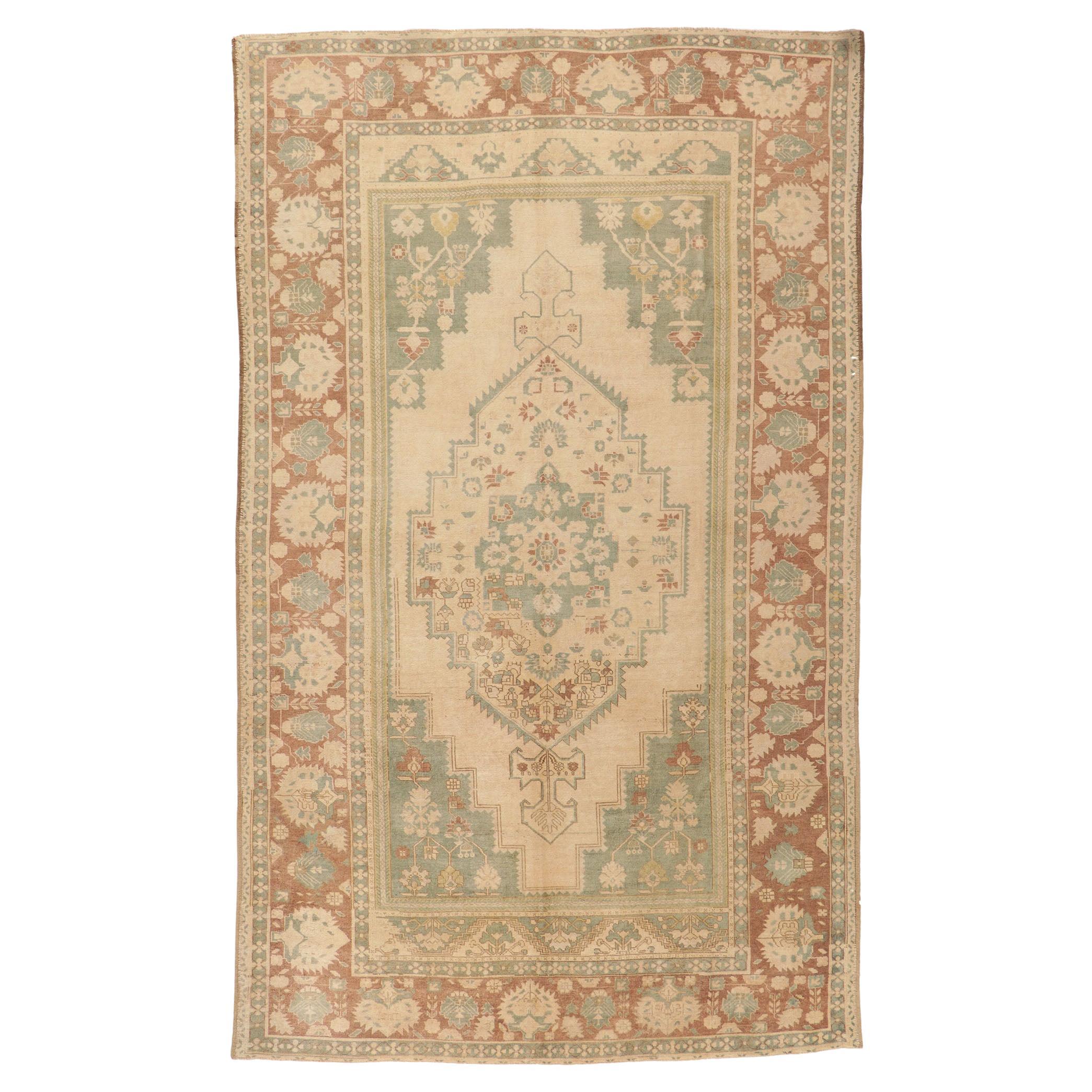 Biophilic Design Earth-Tone Vintage Turkish Oushak Rug, 07'09 x 12'09 For Sale