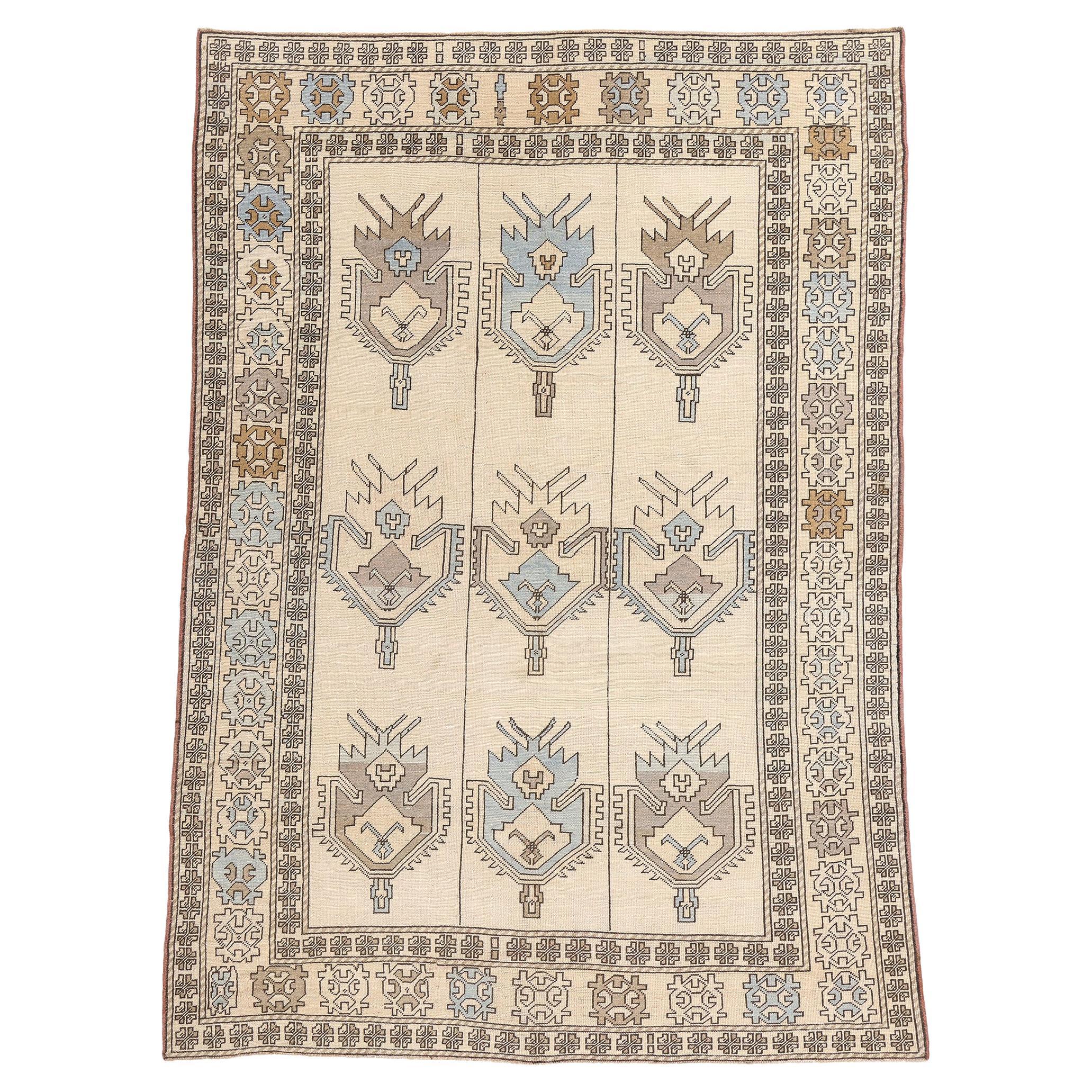 Tapis turc Oushak des années 1980 avec style tribal moderne