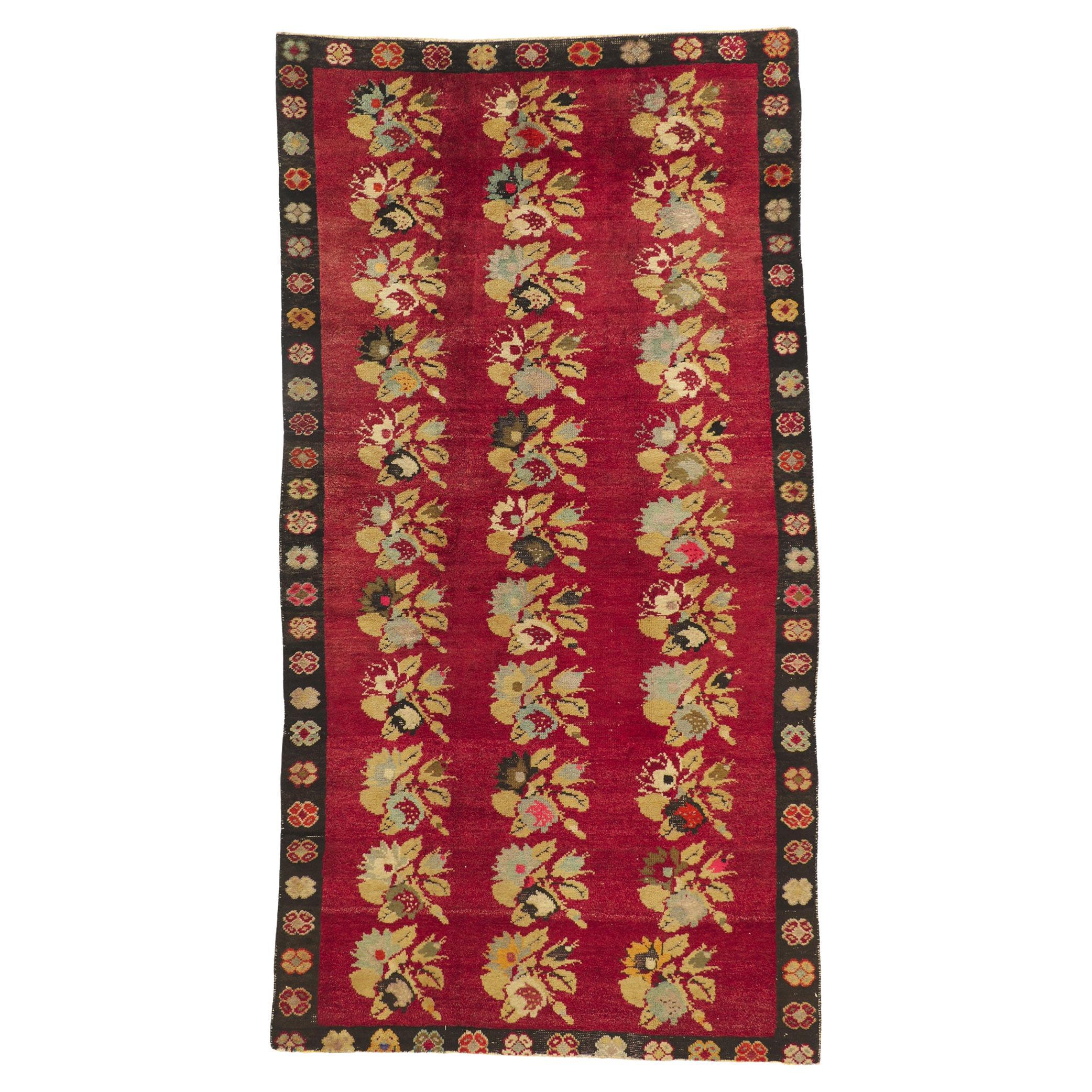 Vintage Red Turkish Oushak Rug with Lively Earth-Tone Colors