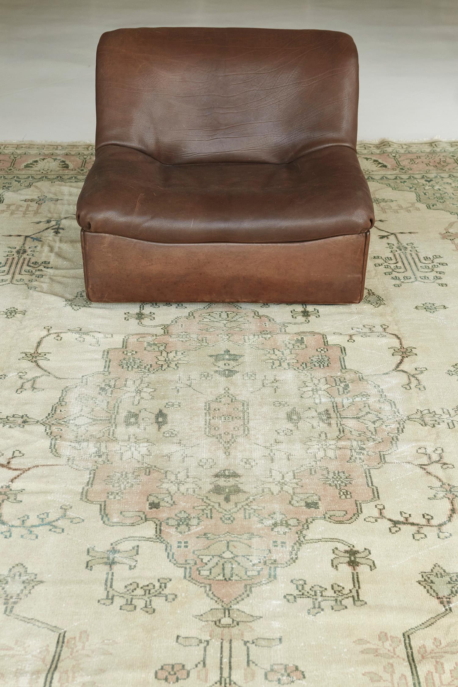 Hand-Knotted Vintage Turkish Oushak Rug from Mehraban