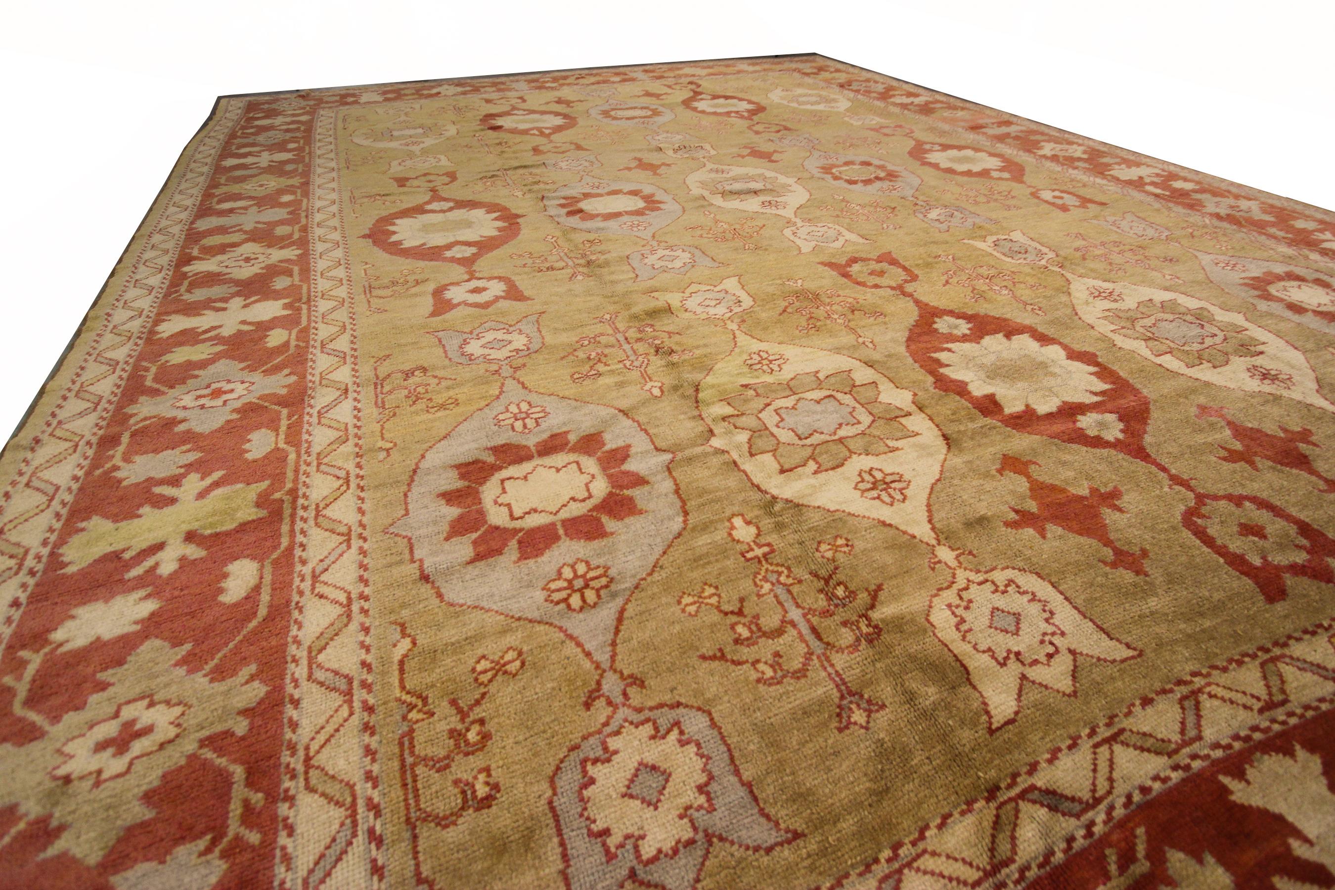 Türkischer Oushak-Teppich im Art nouveau-Stil, handgefertigt, 12x15 361x463CM (Handgeknüpft) im Angebot