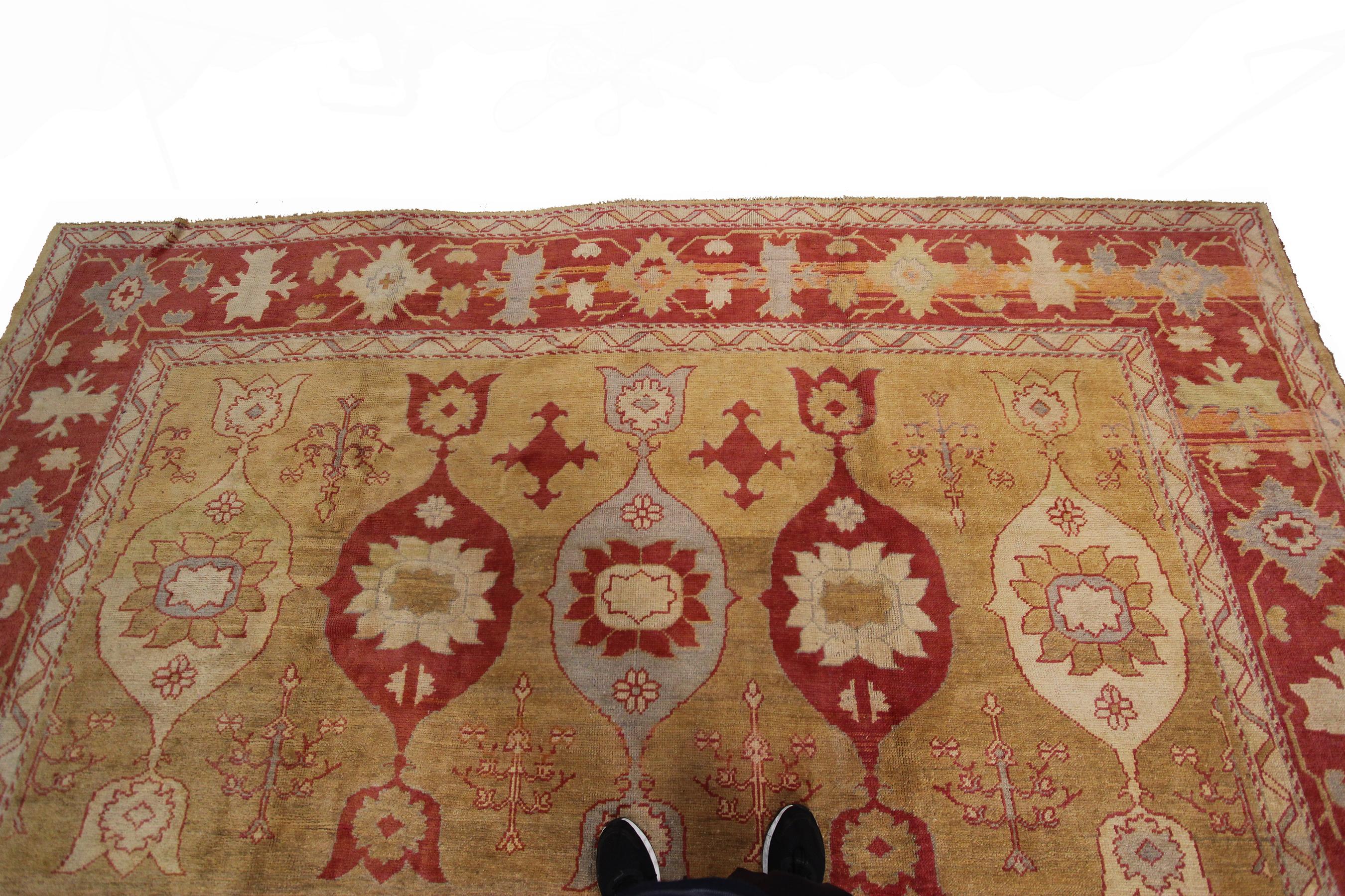 Türkischer Oushak-Teppich im Art nouveau-Stil, handgefertigt, 12x15 361x463CM im Angebot 1