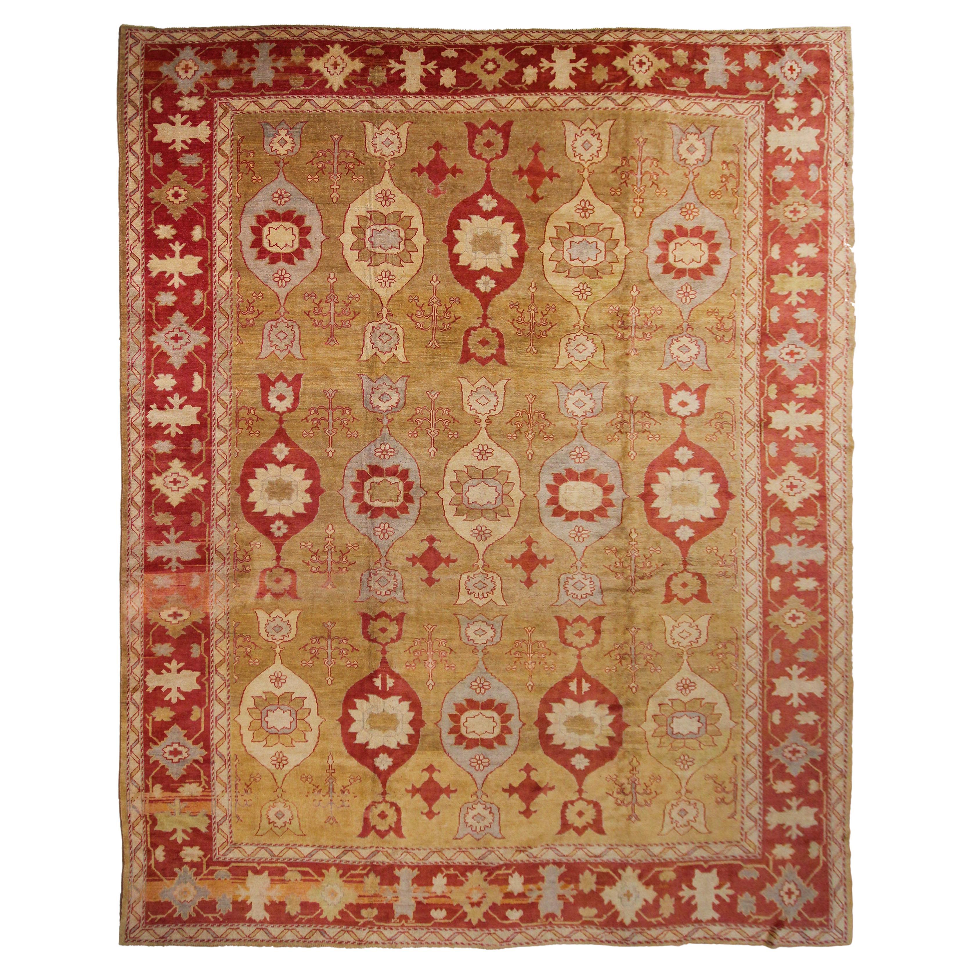 Türkischer Oushak-Teppich im Art nouveau-Stil, handgefertigt, 12x15 361x463CM im Angebot