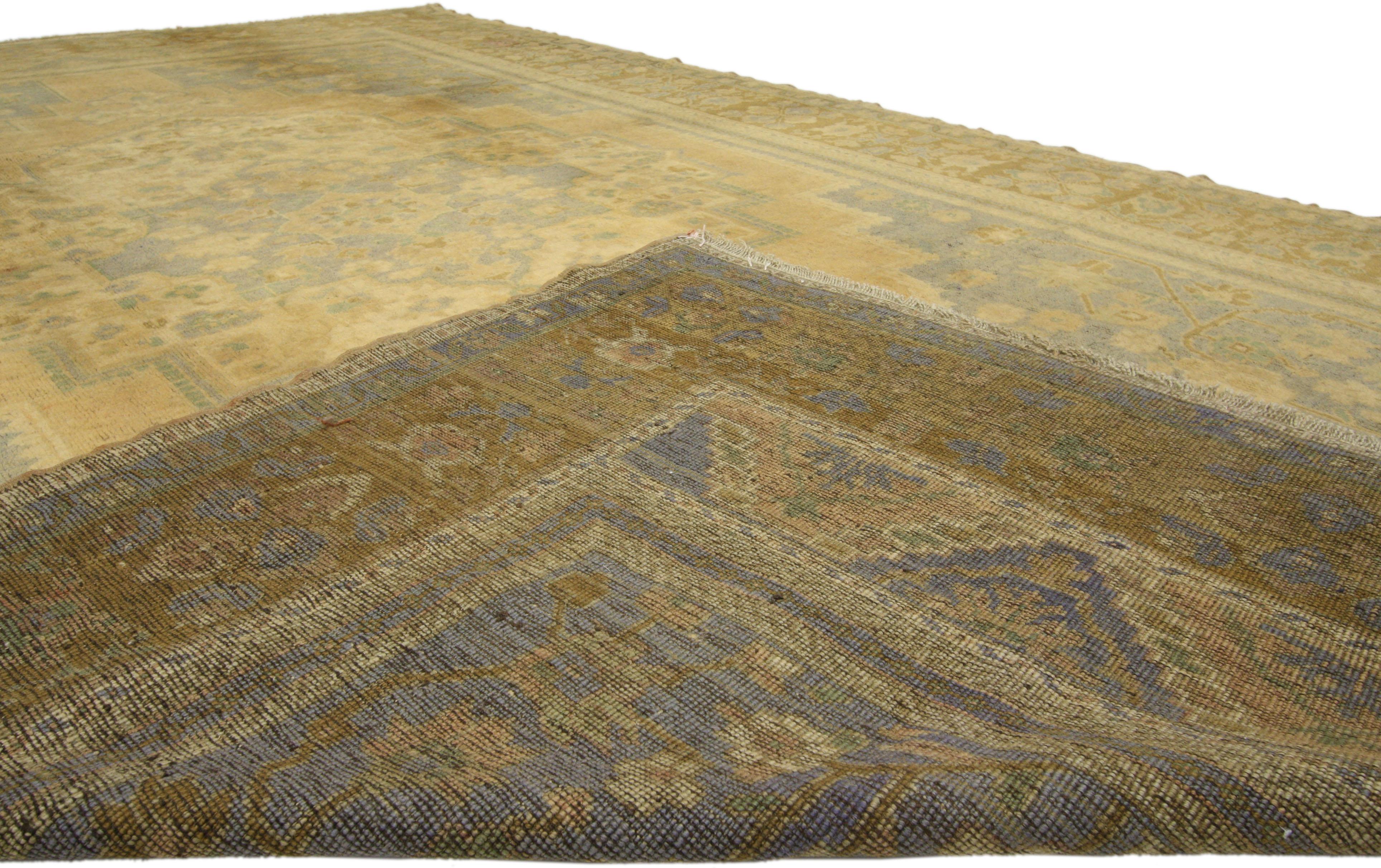 Vintage Turkish Oushak Rug Gustavian Swedish Style In Good Condition For Sale In Dallas, TX