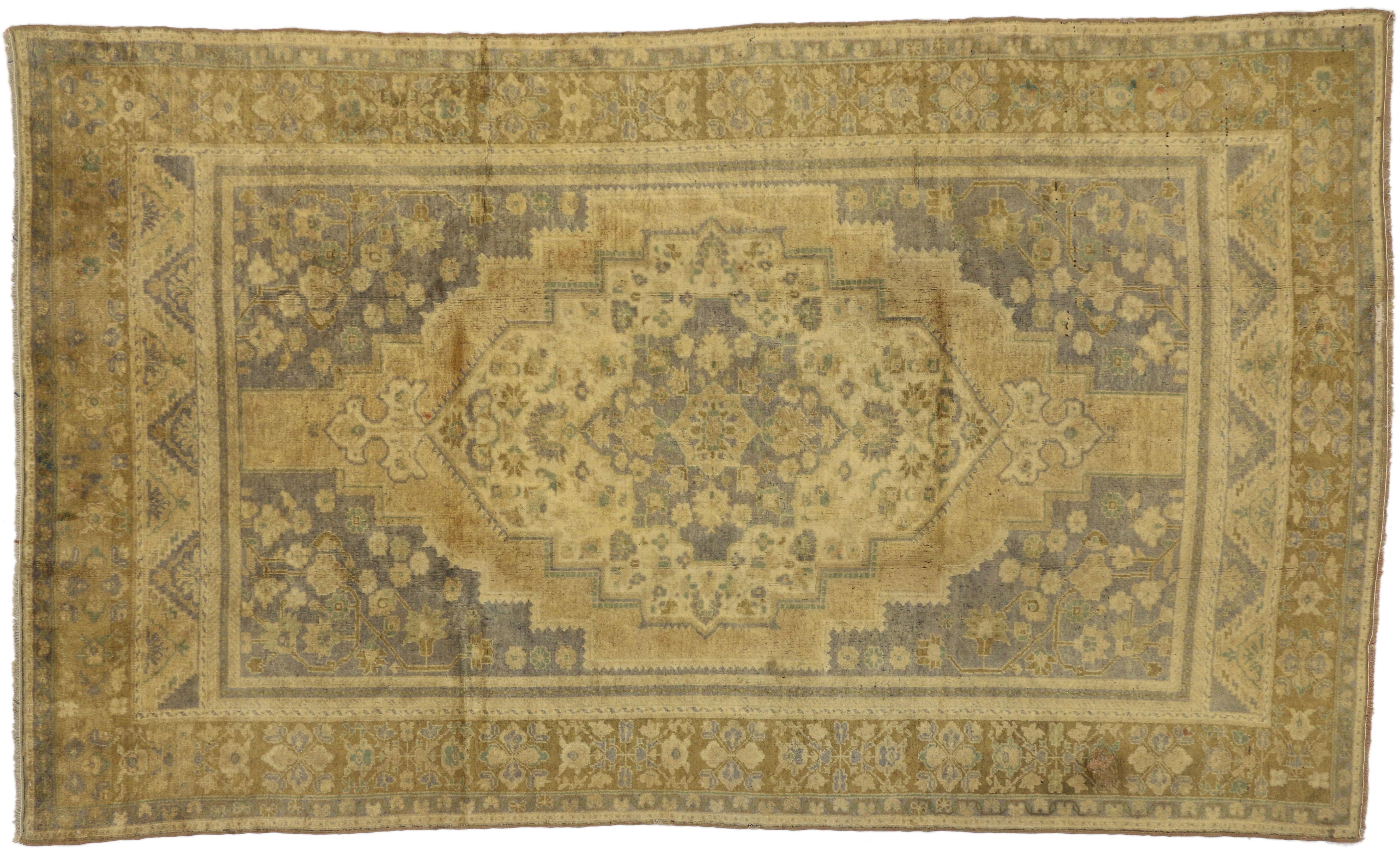 20th Century Vintage Turkish Oushak Rug Gustavian Swedish Style For Sale