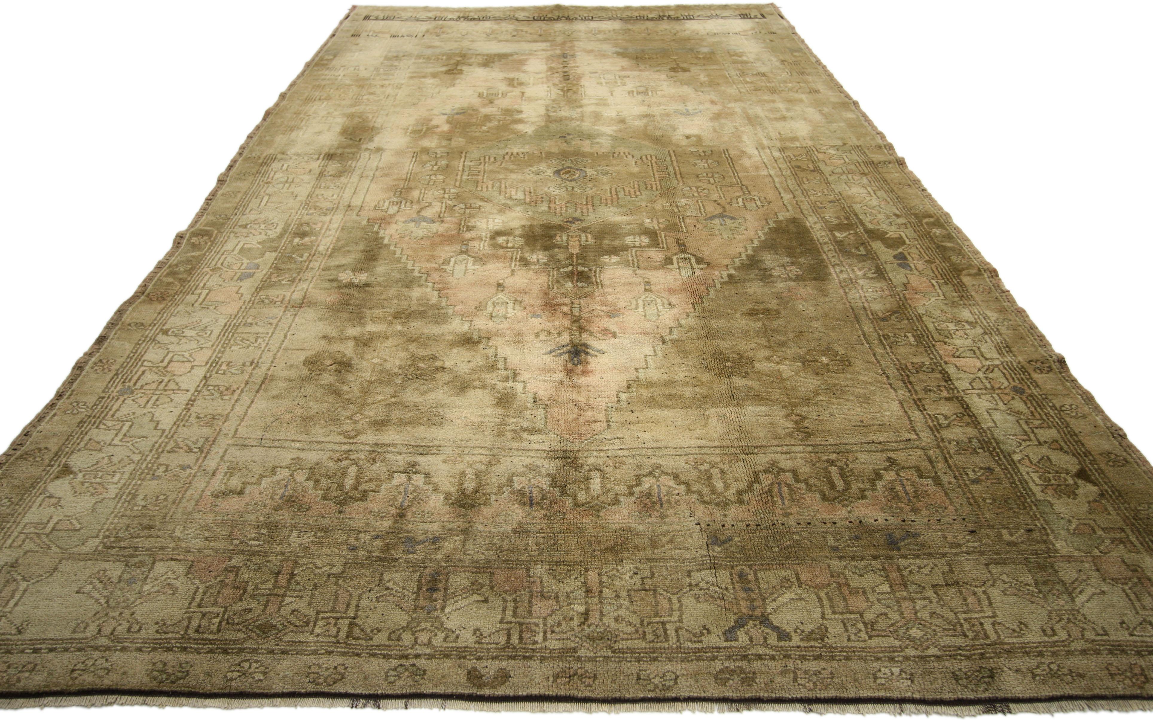 Hand-Knotted Vintage Turkish Oushak Rug in a Traditional Style
