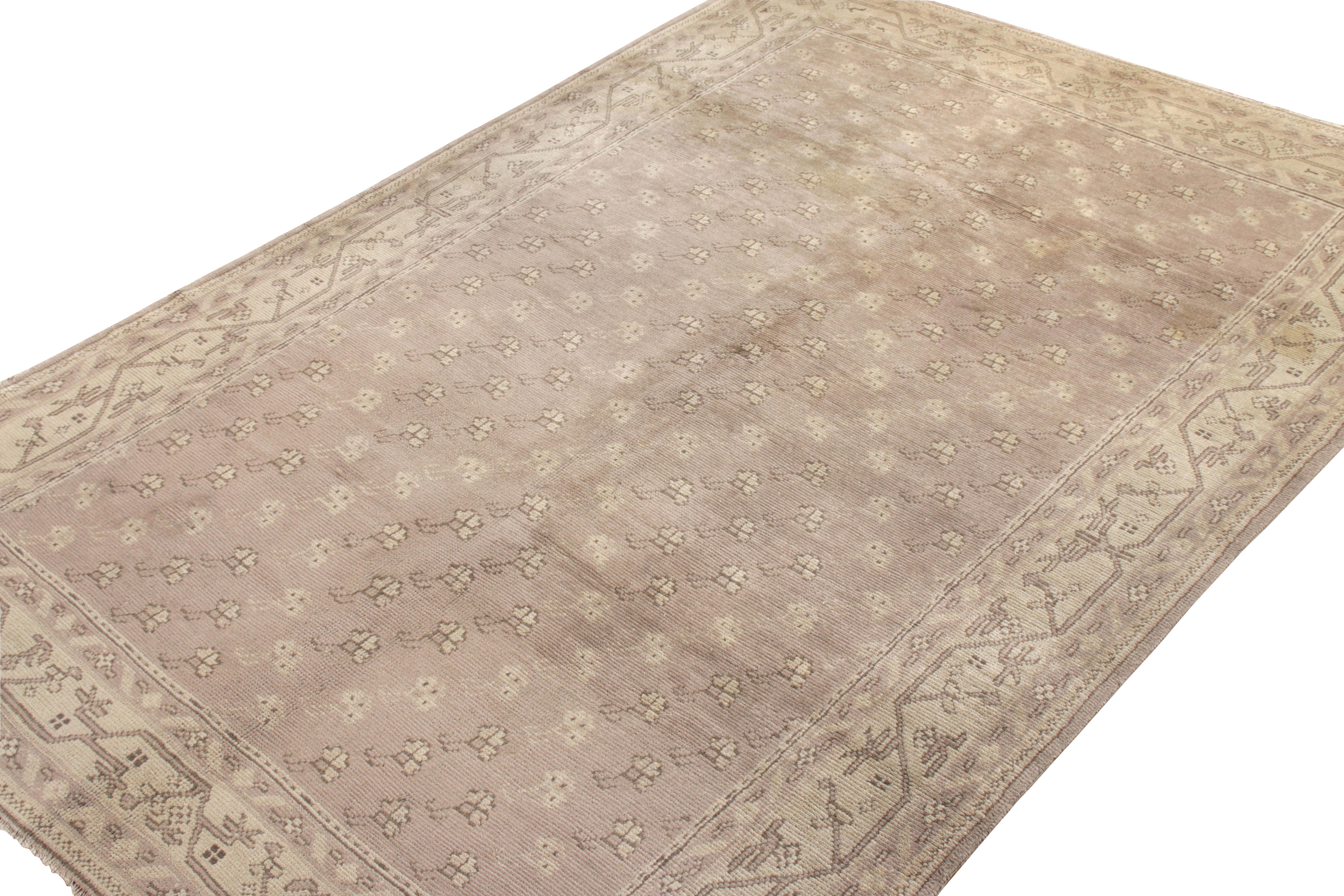 Turkish Vintage Oushak rug in all over Gray, Pink, White Floral pattern by Rug & Kilim For Sale