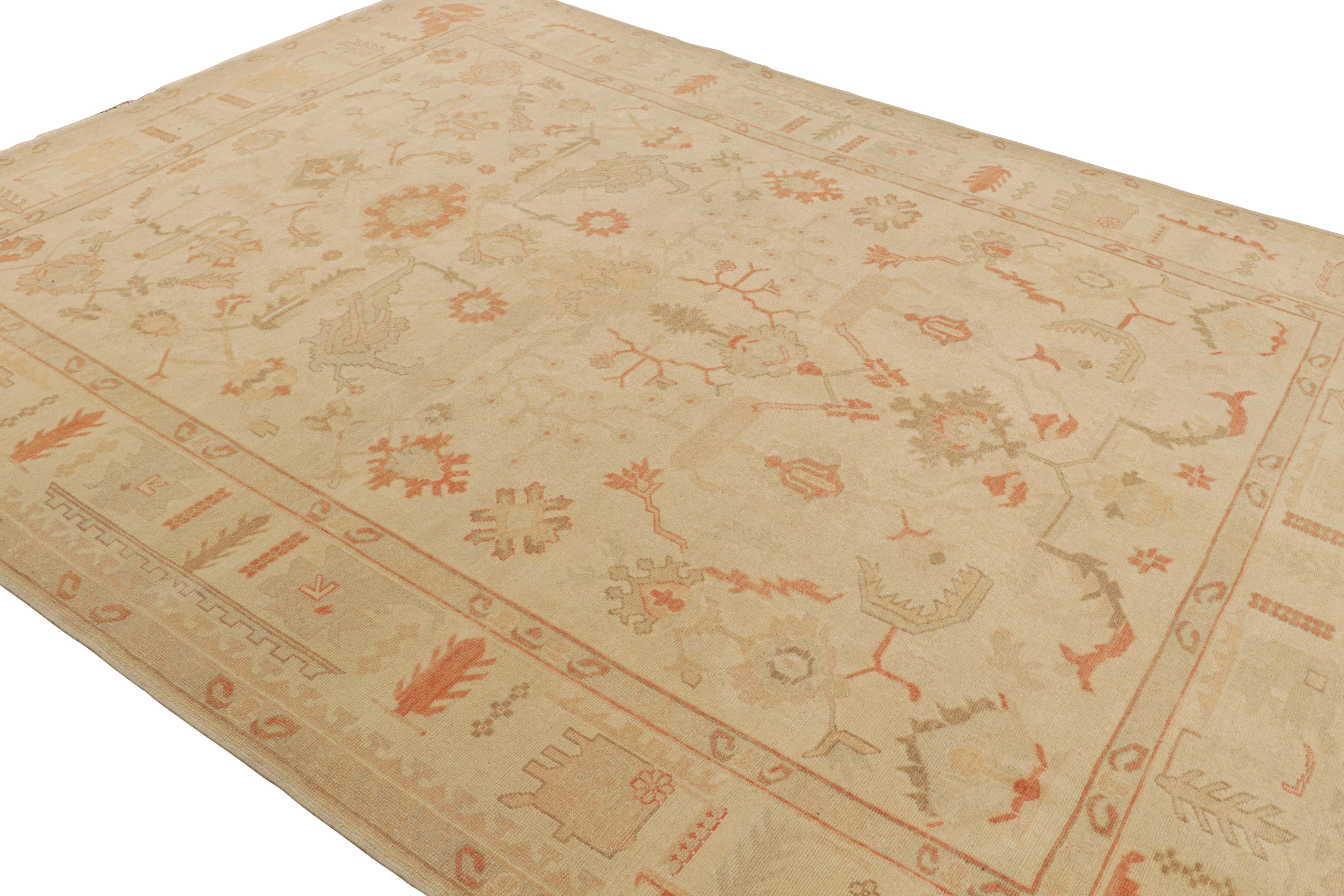 Vintage Turkish Oushak Rug in Beige, Orange, Green Floral Pattern by Rug & Kilim In Good Condition For Sale In Long Island City, NY