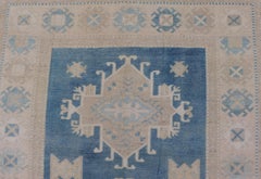 Vintage Turkish Oushak Rug in Blue Background  4'3" X 7'1"