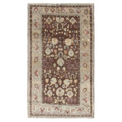 Retro Turkish Oushak Rug in Brown Background with All-Over Floral Design
