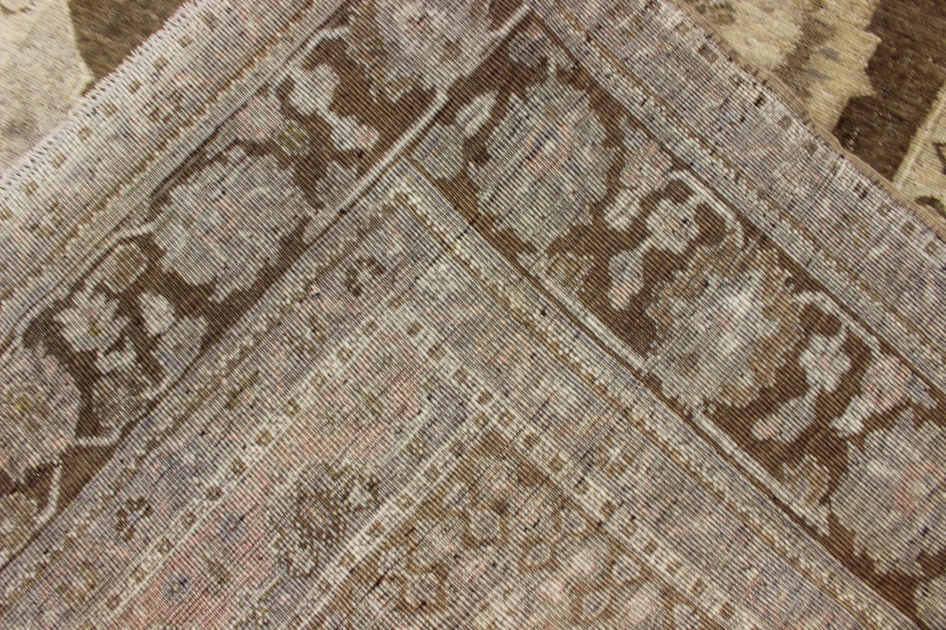 Mid-20th Century Vintage Turkish Oushak Rug in Brown/Green, Taupe and Neutral Colors For Sale