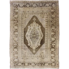Vintage Turkish Oushak Rug in Brown/Green, Taupe and Neutral Colors