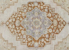 Vintage Turkish Oushak Rug in Brown, Pale Green, Taupe & Taupe Light Purple