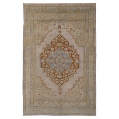 Retro Turkish Oushak Rug in Brown, Pale Green, Taupe & Taupe Light Purple