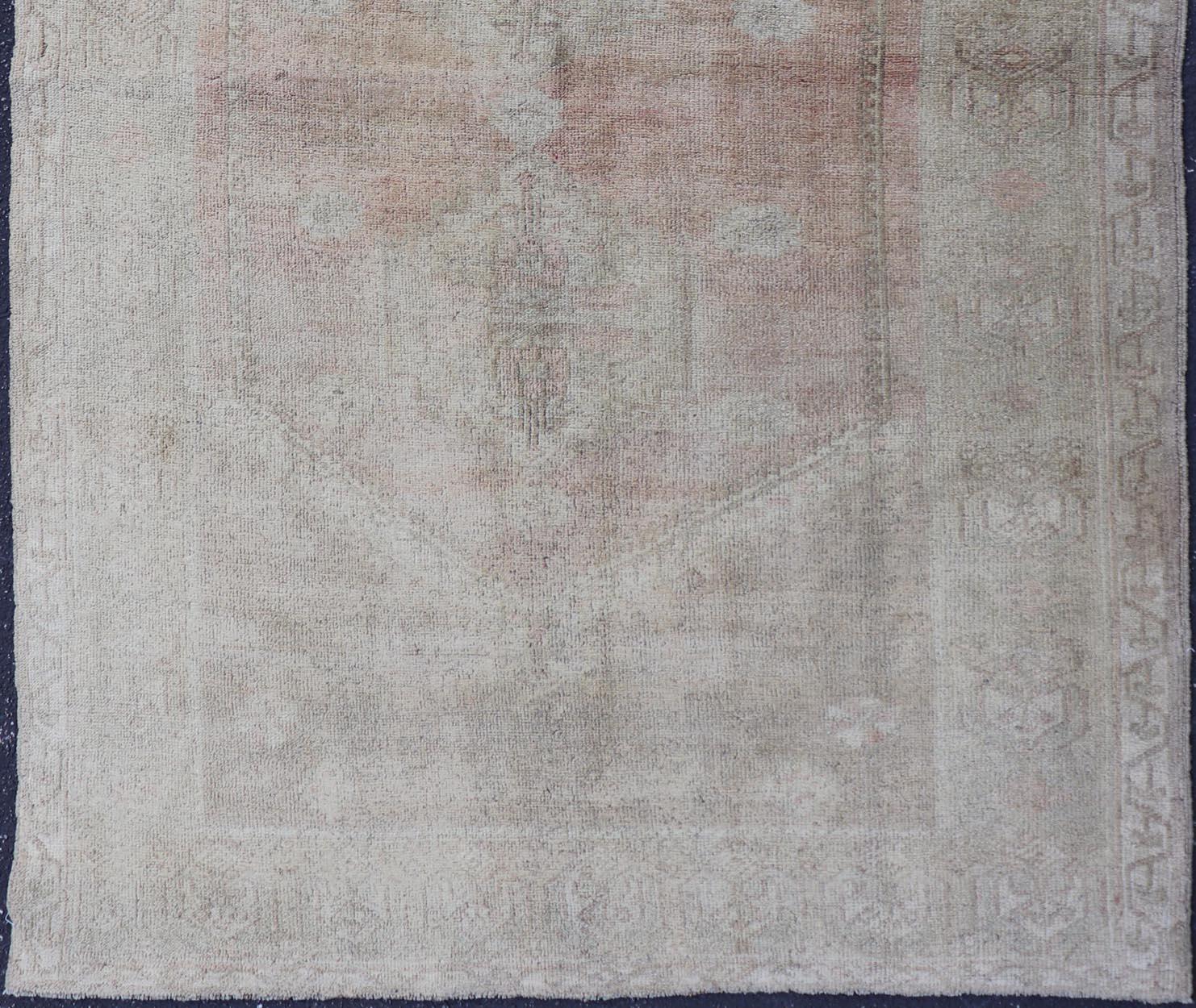 Hand-Knotted Vintage Turkish Oushak Rug in Gray and Pink  4'8 x 7'3 For Sale