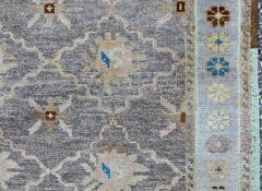 Vintage Turkish Oushak Rug in Gray/Lavender, Light Blue, Salmon, Green