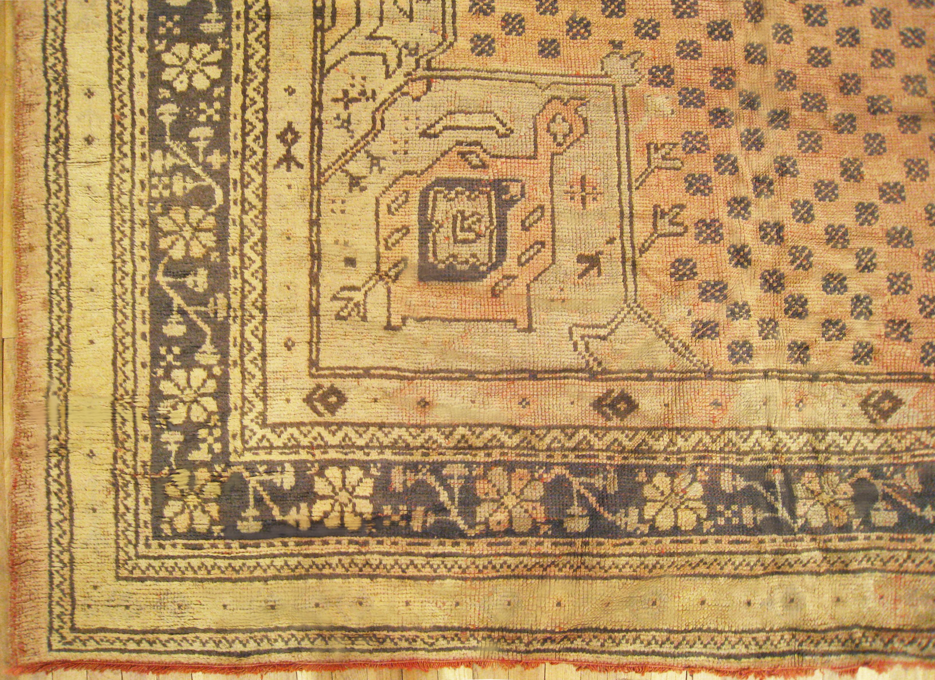 Hand-Knotted Vintage Turkish Oushak Rug, in Large Size, with Earth Tones in the Covered Field For Sale