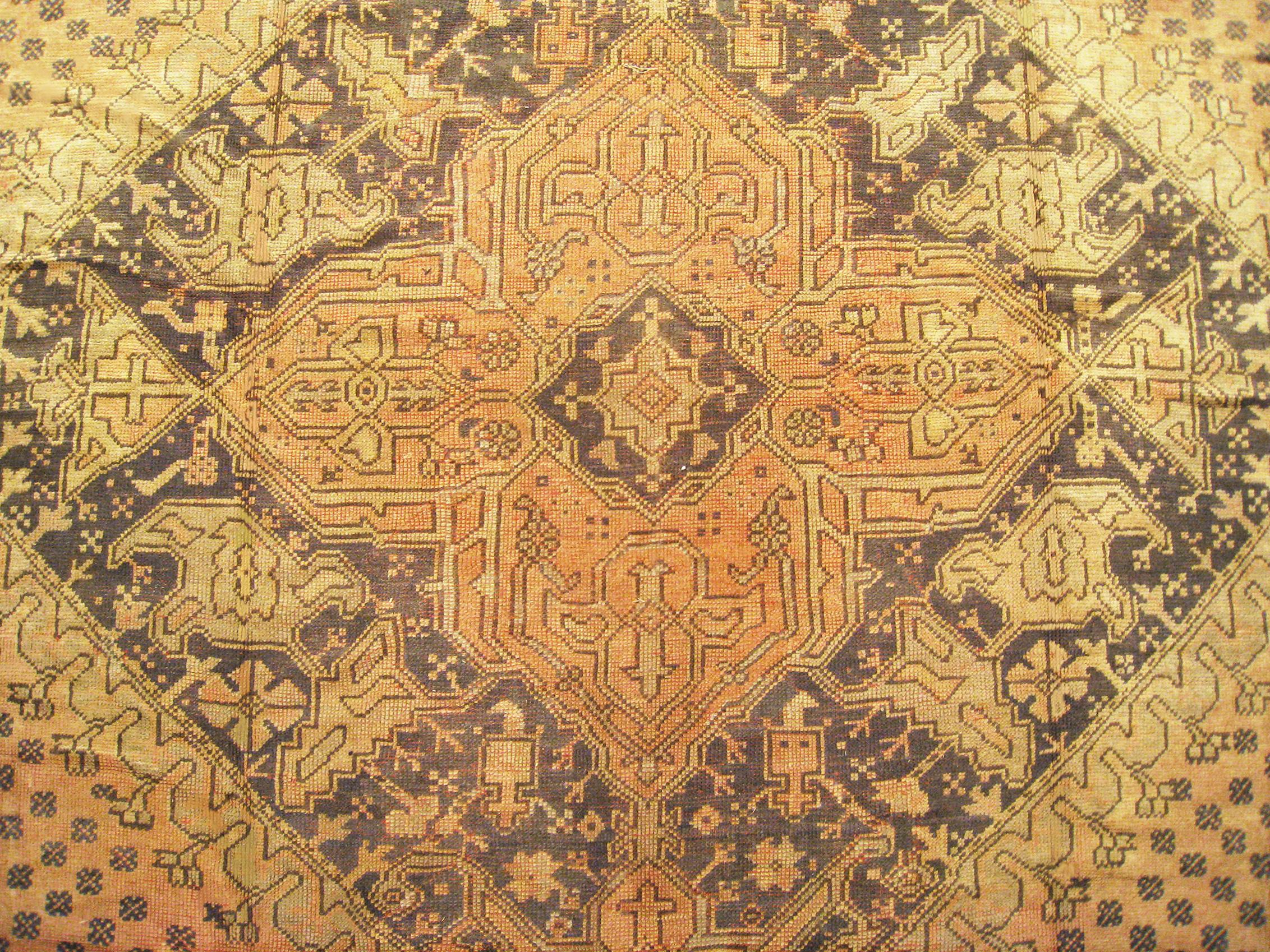 Vintage Turkish Oushak Rug, in Large Size, with Earth Tones in the Covered Field In Good Condition For Sale In New York, NY