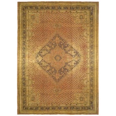 Türkischer Oushak-Teppich im Vintage-Stil, großformatig, mit Erdtönen im abgedeckten Feld