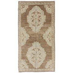 Vintage Turkish Oushak Rug in Light Brown, Pale Green 
Neutral Colors