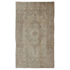 Vintage Turkish Oushak Rug in Light Colors, Sand, Taupe, Pale Green& Brown
