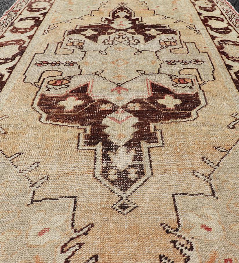 Vintage Turkish Oushak Rug in Orange, Brown, Taupe, and Light Green For Sale 3