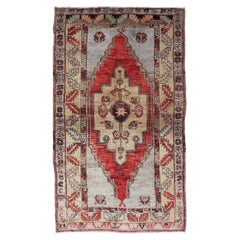 Vintage Turkish Oushak Rug in Orange Red, Butter & Light Gray