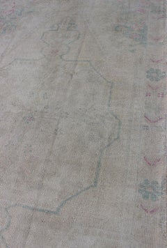 Vintage Turkish Oushak Rug in Pale Blue, Taupe and Soft Pastel Tones