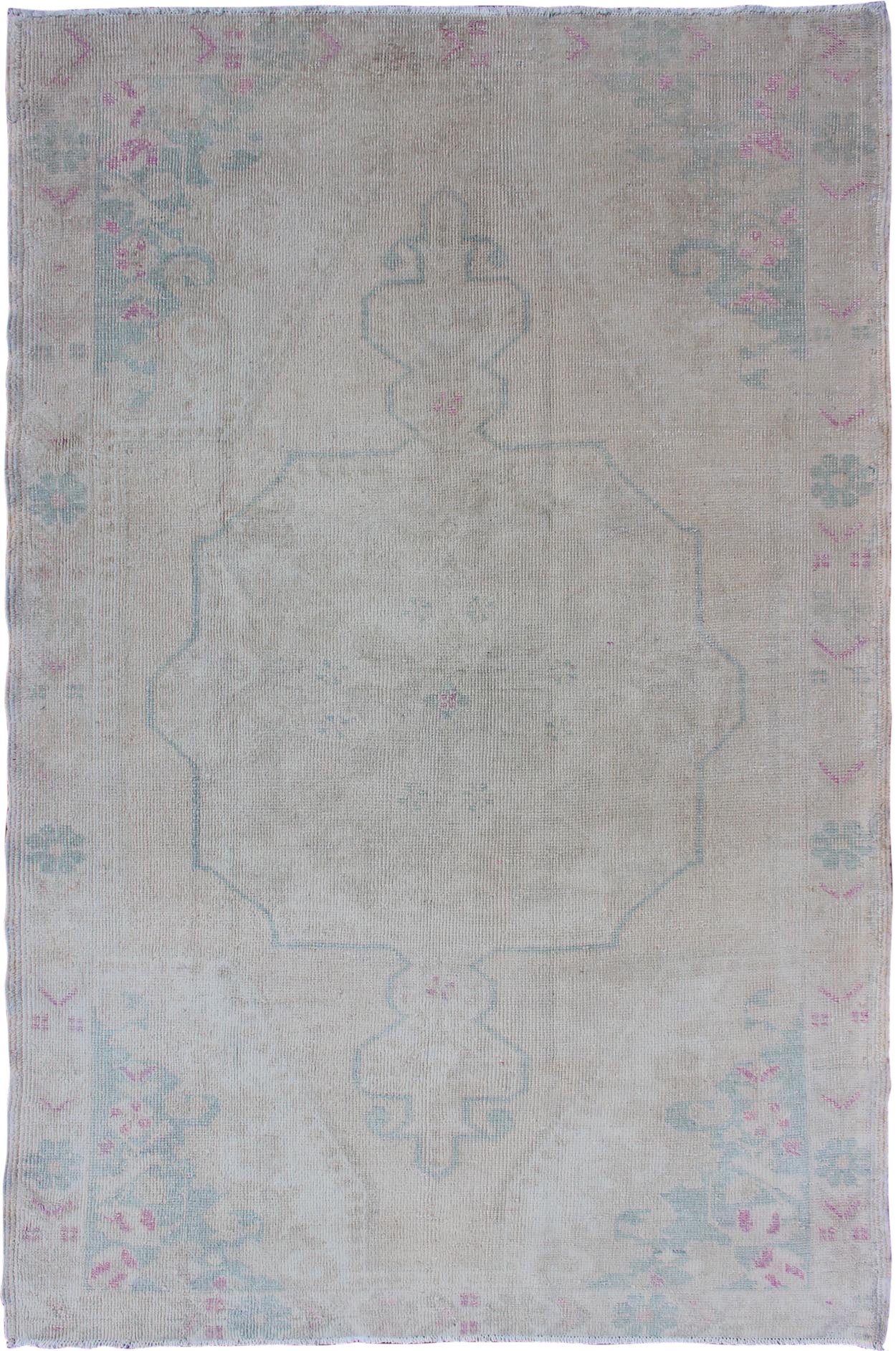 Vintage Turkish Oushak Rug in Pale Blue, Taupe and Soft Pastel Tones