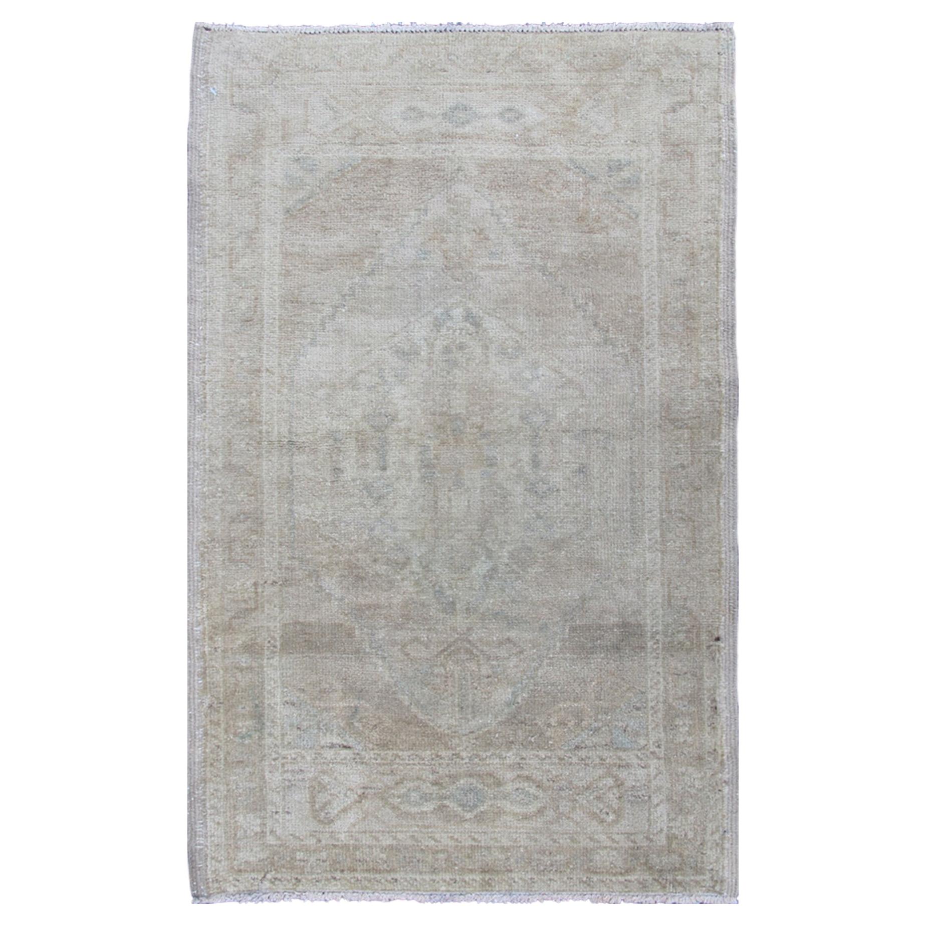 Vintage Turkish Oushak Rug in Pale Taupe, Beige and Soft Grey Tones