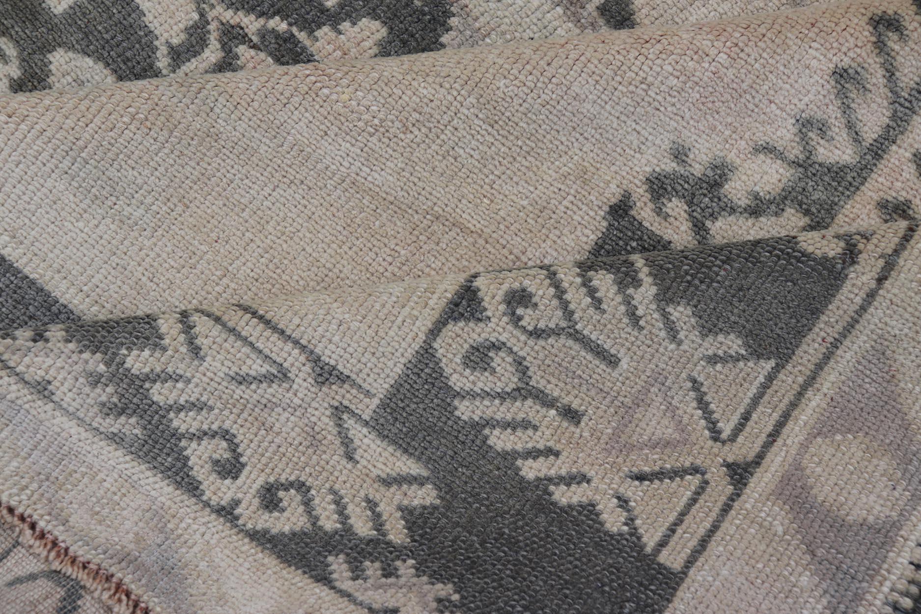 Vintage Turkish Oushak Rug in Pastel and Dark Green Floral Patterns 7'5 x 9'9 For Sale 8