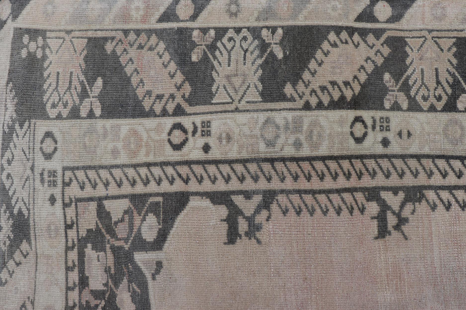 20th Century Vintage Turkish Oushak Rug in Pastel and Dark Green Floral Patterns 7'5 x 9'9 For Sale